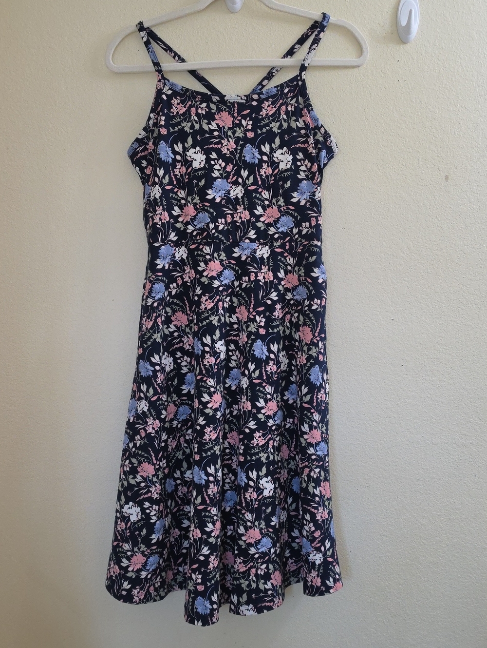 Pact Fit and Flare Navy Floral Midi Sundress, Medium